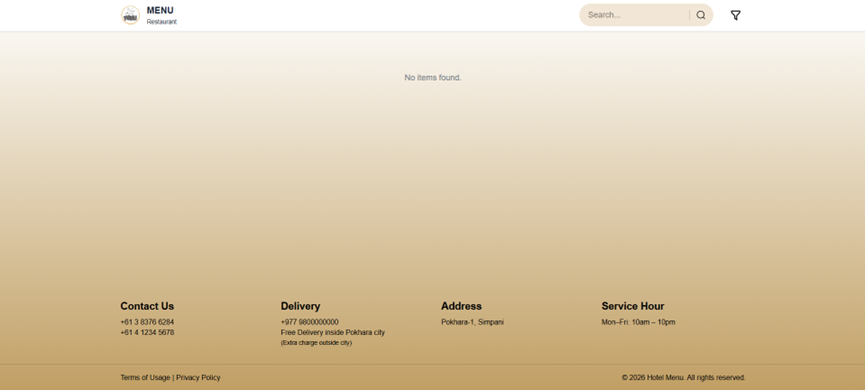 Restaurant Menu Website